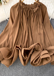 Fashion Brown Ruffled Patchwork Chiffon Maxi Skirt Spring