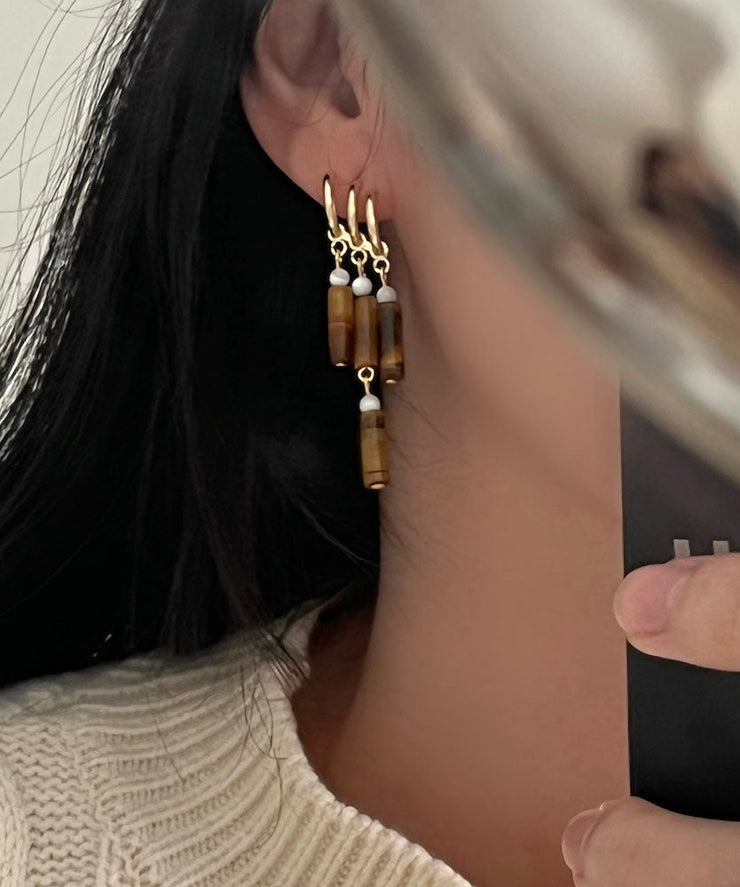 Fashion Brown Sterling Silver Wind Chime Tassel Drop Earrings