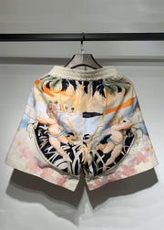 Fashion Button Print Elastic Waist Silk Mens Two Pieces Set Summer