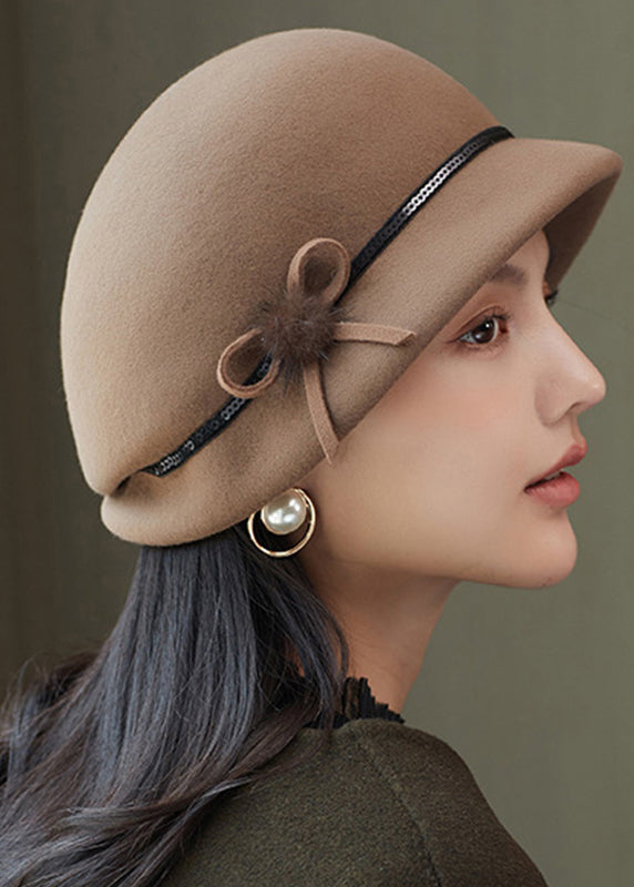 Fashion Camel Bow Wool Beret Hat