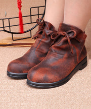Fashion Camel Cotton Fabric Splicing Lace Up Flat Boots