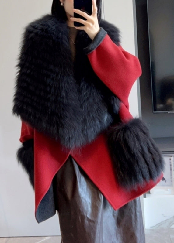 Fashion Camel Fur Collar Patchwork Long Woolen Coats Spring