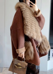 Fashion Camel Fur Collar Patchwork Long Woolen Coats Spring