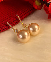 Fashion Champagne Copper Zircon Pearl Drop Earrings