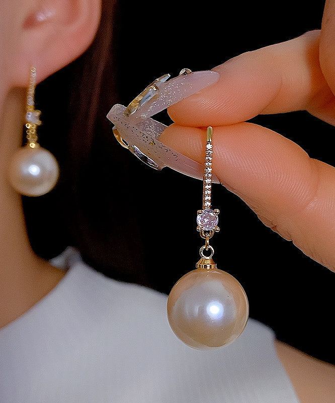 Fashion Champagne Copper Zircon Pearl Drop Earrings