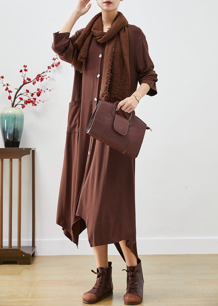 Fashion Chocolate Asymmetrical Oversized Cotton Dresses Fall