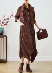 Fashion Chocolate Asymmetrical Oversized Cotton Dresses Fall