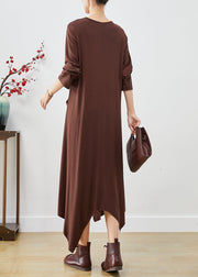 Fashion Chocolate Asymmetrical Oversized Cotton Dresses Fall