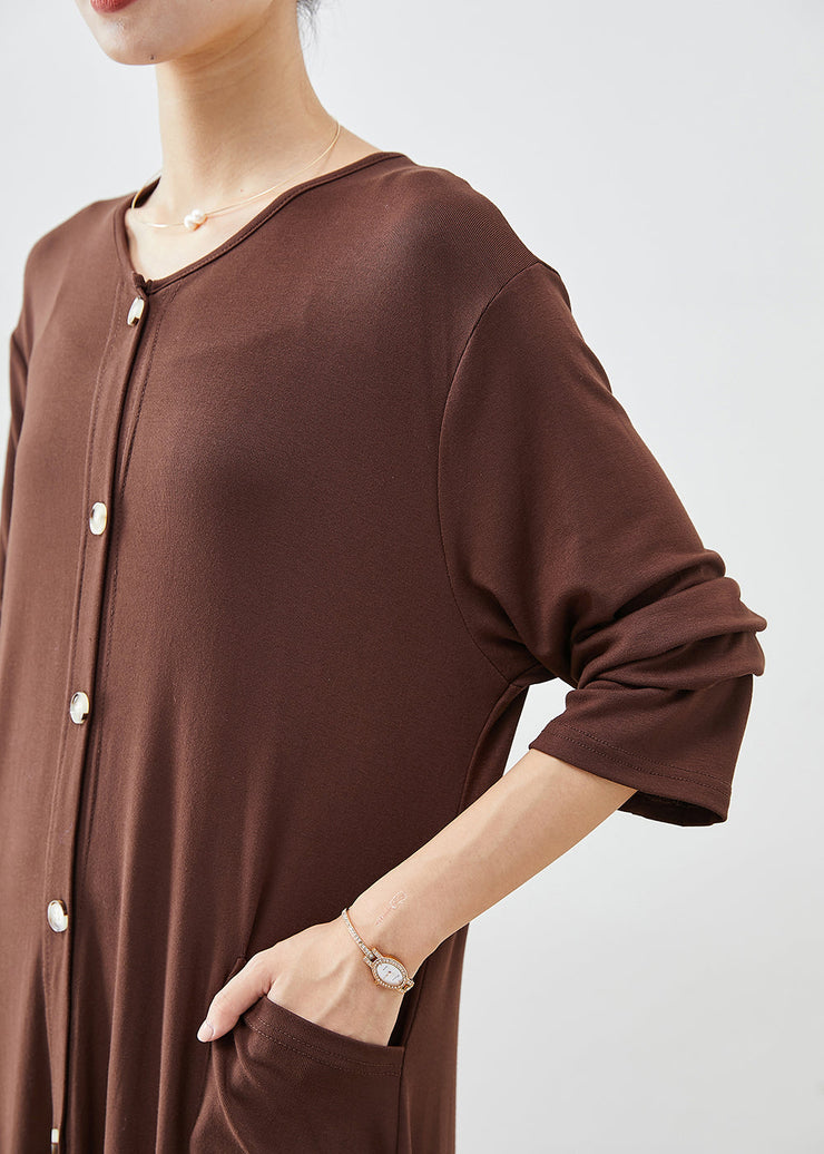 Fashion Chocolate Asymmetrical Oversized Cotton Dresses Fall