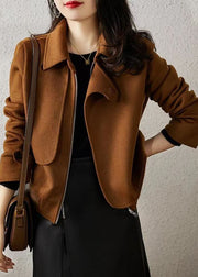 Fashion Chocolate Asymmetrical Patchwork Woolen Coats Fall