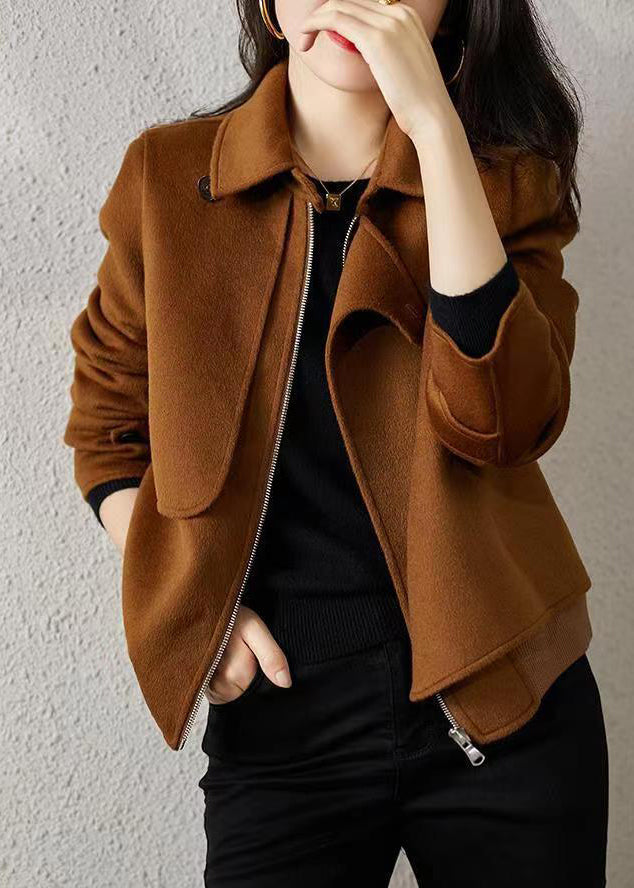 Fashion Chocolate Asymmetrical Patchwork Woolen Coats Fall