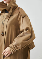 Fashion Chocolate Oversized Pockets Cotton Coat Outwear Fall