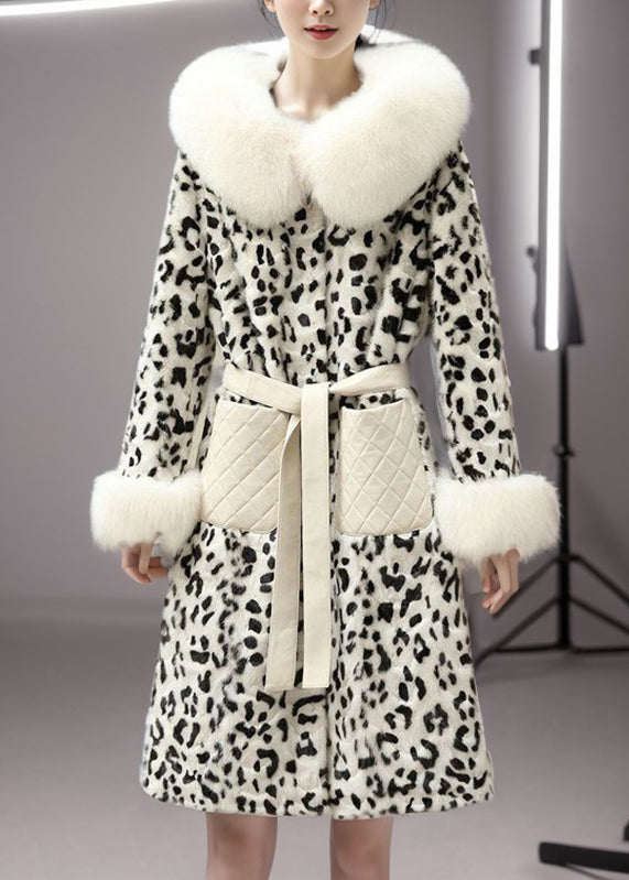 Fashion Coffe Leather And Fur Long Coats Print Mink Velvet Spring