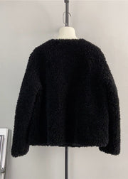 Fashion Coffee O Neck Nail Bead Wool Short Coat Winter