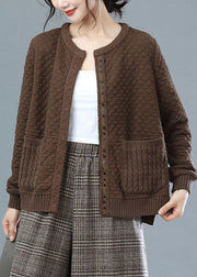 Fashion Chocolate Oversized Knit Patchwork Cotton Jackets Winter