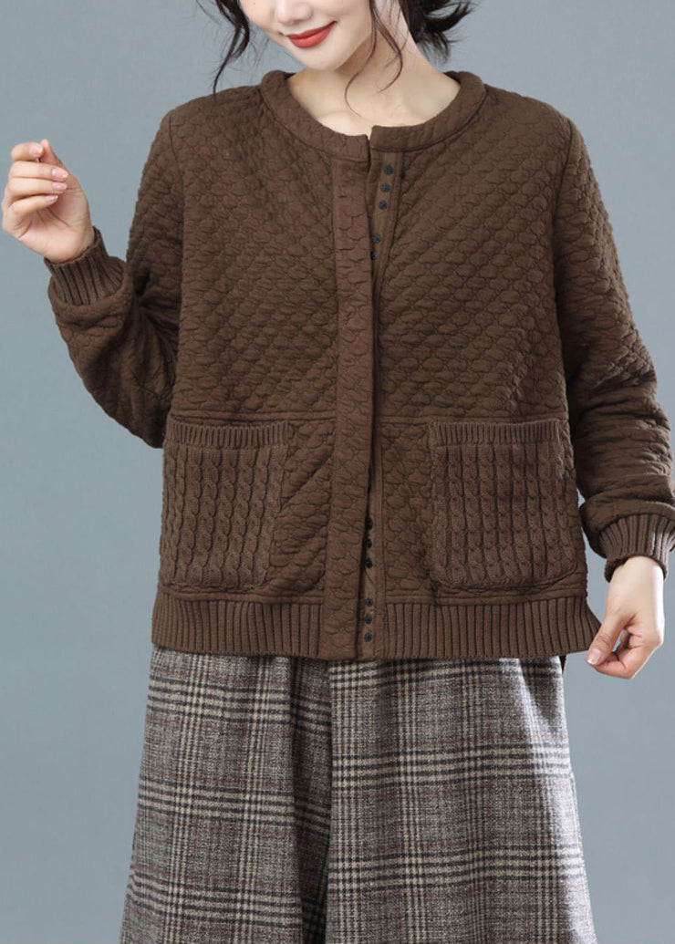 Fashion Chocolate Oversized Knit Patchwork Cotton Jackets Winter