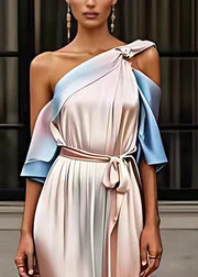 Fashion Cold Shoulder Silk Long Dresses Summer