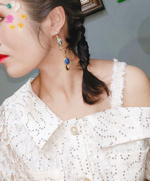 Fashion Colorblock Alloy Zircon Crystal Tassel Drop Earrings