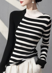 Fashion Colorblock Hign Neck Striped Knit Sweaters Spring