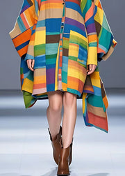 Fashion Colorblock Notched Asymmetrical Button Woolen Coat Fall