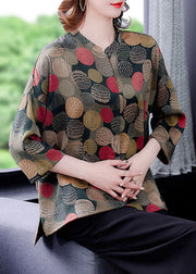 Fashion Colorblock O-Neck Dot Print Silk Shirt Tops Bracelet Sleeve