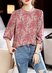 Fashion Colorblock O Neck Print Patchwork Chiffon Top Fall