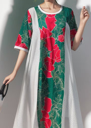 Fashion Colorblock O Neck Print Silk Dress Summer