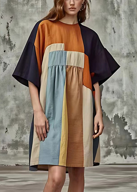 Fashion Colorblock Oversized Patchwork Cotton Mid Dresses Summer