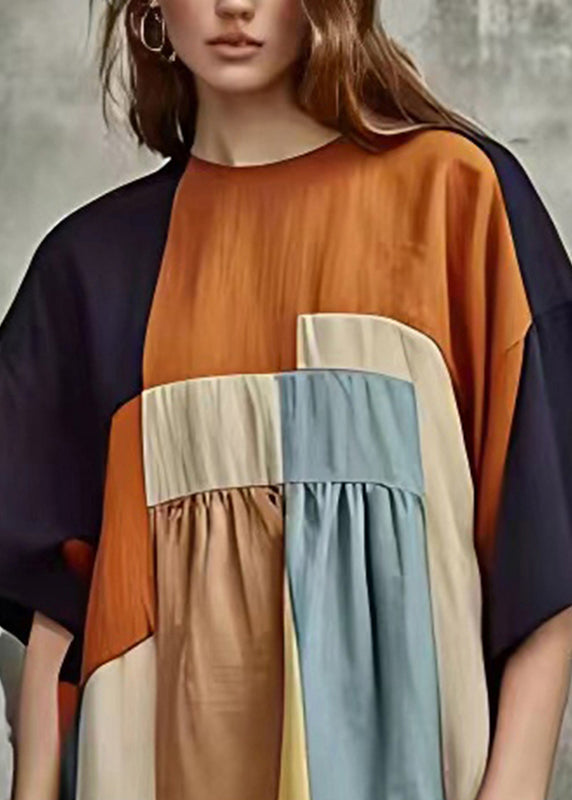 Fashion Colorblock Oversized Patchwork Cotton Mid Dresses Summer