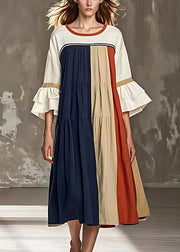 Fashion Colorblock Oversized Patchwork Wrinkled Dress Summer