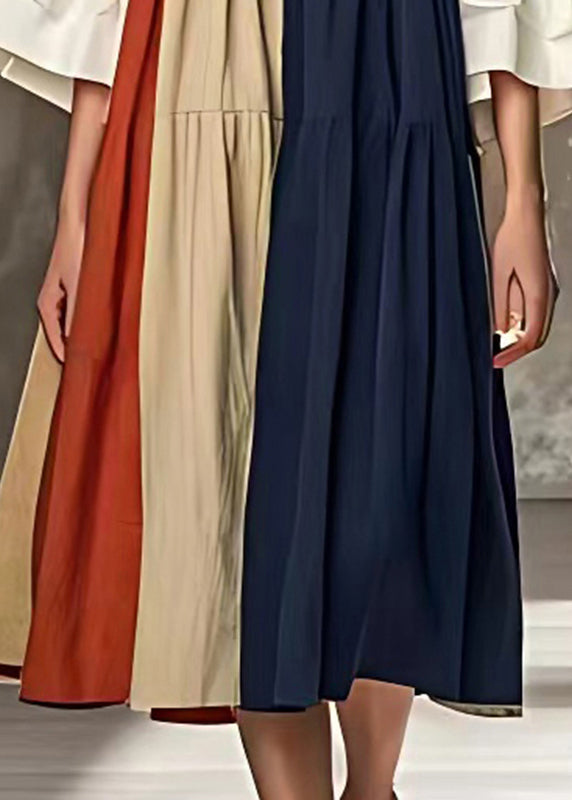 Fashion Colorblock Oversized Patchwork Wrinkled Dress Summer