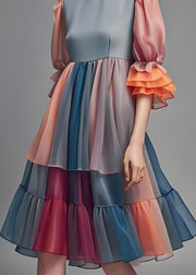 Fashion Colorblock Ruffled Patchwork Chiffon Dress Summer