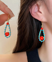 Fashion Colorblock Sterling Silver Overgild Inlaid Turquoise Agate Water Drop Drop Earrings