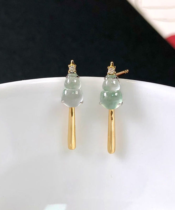 Fashion Colorblock Sterling Silver Zircon Chalcedony Glass Ice Gourd Drop Earrings