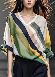 Fashion Colorblock Striped Patchwork T Shirts Summer