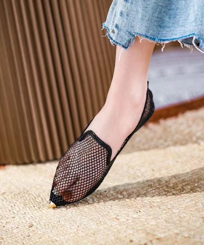 Fashion Comfortable Flat Feet Shoes Black Pointed Toe Hollow Out