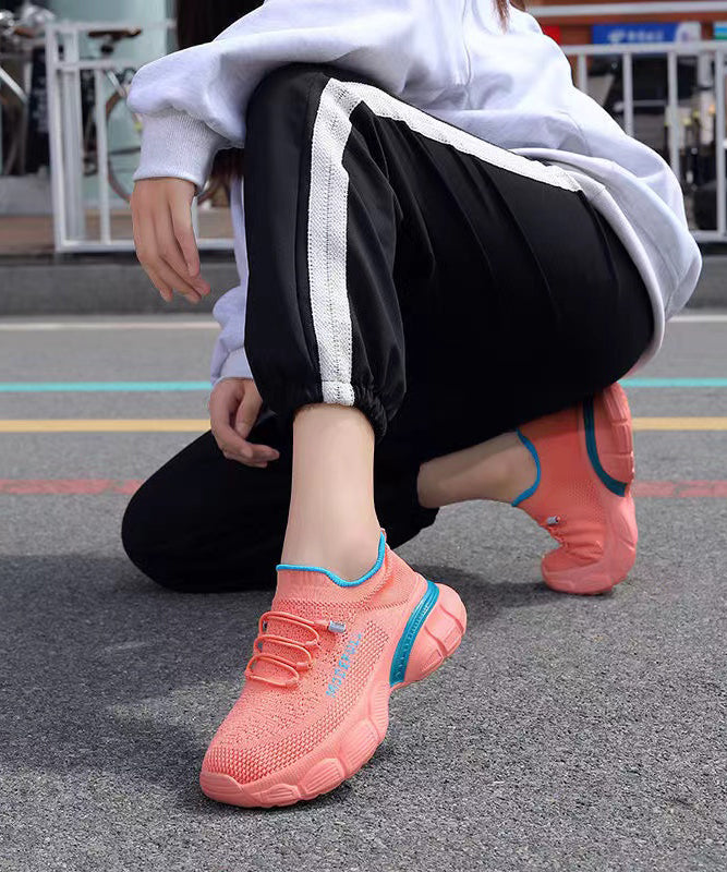 Fashion Comfy Pink Knit Fabric Sport Flat Feet Shoes