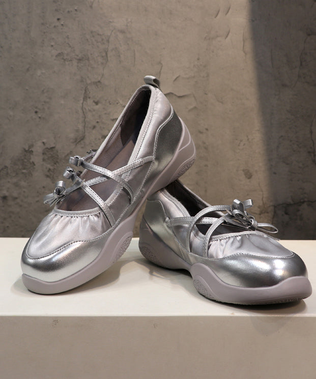 Fashion Comfy Silver Bow Cross Strap Flats Shoes