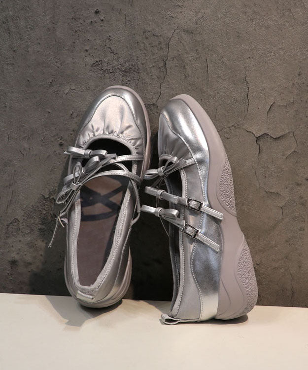 Fashion Comfy Silver Bow Cross Strap Flats Shoes