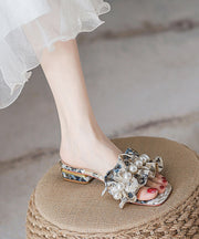 Fashion Cotton Fabric Embroidery Nail Bead Splicing Slide Sandals