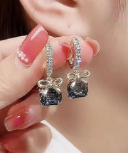 Fashion Dark Purple Overgild Zircon Crystal Bow Drop Earrings