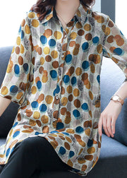 Fashion Dot Print Peter Pan Collar Button Silk Shirt Top Summer