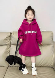 Fashion Dragonfruit Colour Graphic Patchwork Kids Hooded Fleece Sweatshirt Dress Spring