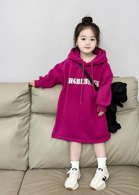 Fashion Dragonfruit Colour Graphic Patchwork Kids Hooded Fleece Sweatshirt Dress Spring