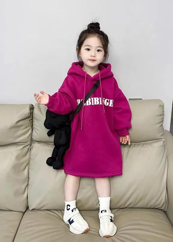 Fashion Dragonfruit Colour Graphic Patchwork Kids Hooded Fleece Sweatshirt Dress Spring