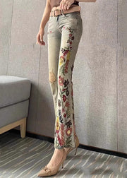 Fashion Embroidered Pockets Denim Flare Bottoms Spring