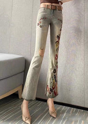 Fashion Embroidered Pockets Denim Flare Bottoms Spring