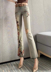 Fashion Embroidered Pockets Denim Flare Bottoms Spring