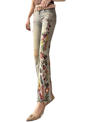 Fashion Embroidered Pockets Denim Flare Bottoms Spring