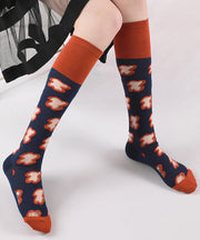 Fashion Floral Jacquard Hollow Out Cotton Mid Calf Socks